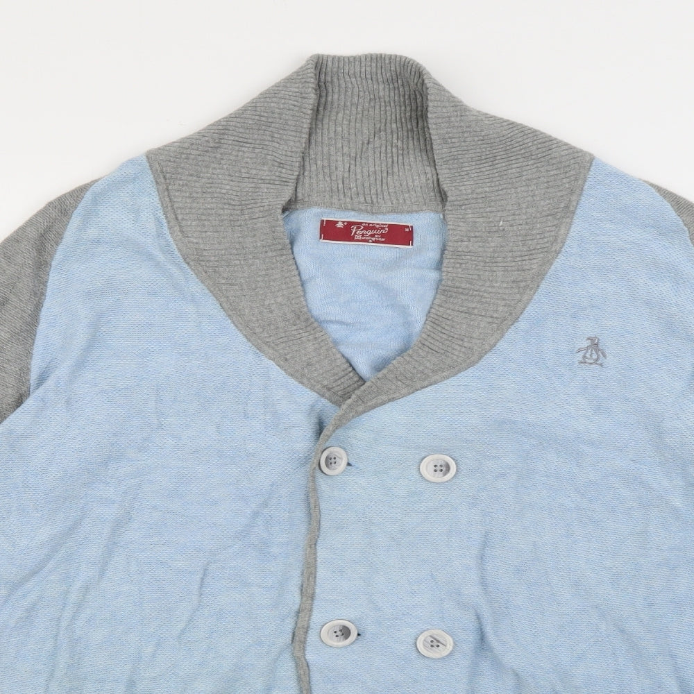 Original Penguin Mens Blue V-Neck  Cotton Cardigan Jumper Size M