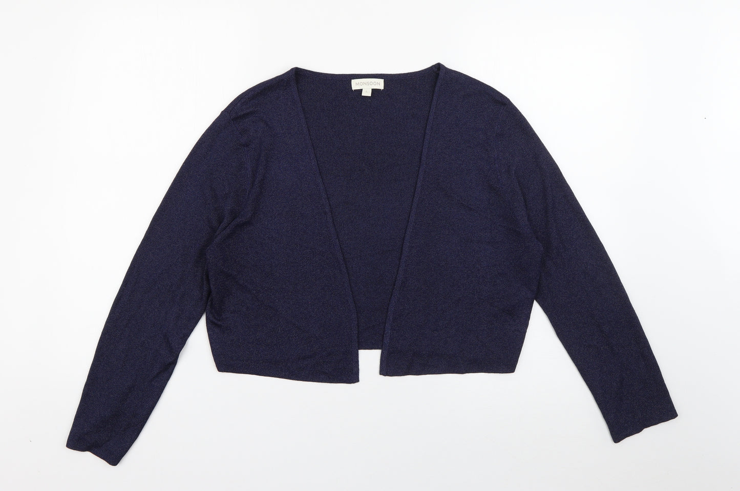 Monsoon Womens Blue V-Neck  Viscose Cardigan Jumper Size L   - Cropped
