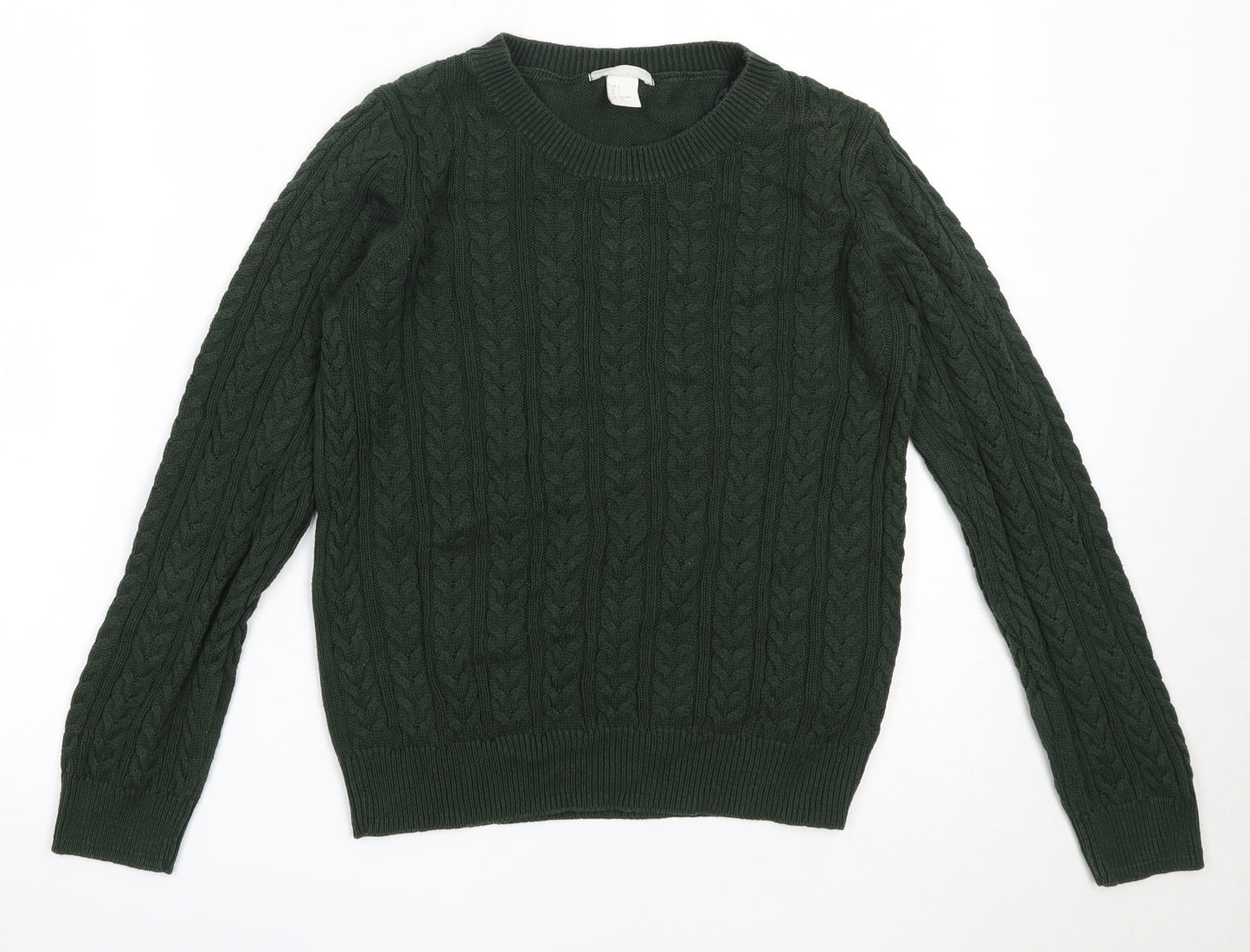 H&M Womens Green Round Neck  Cotton Pullover Jumper Size S