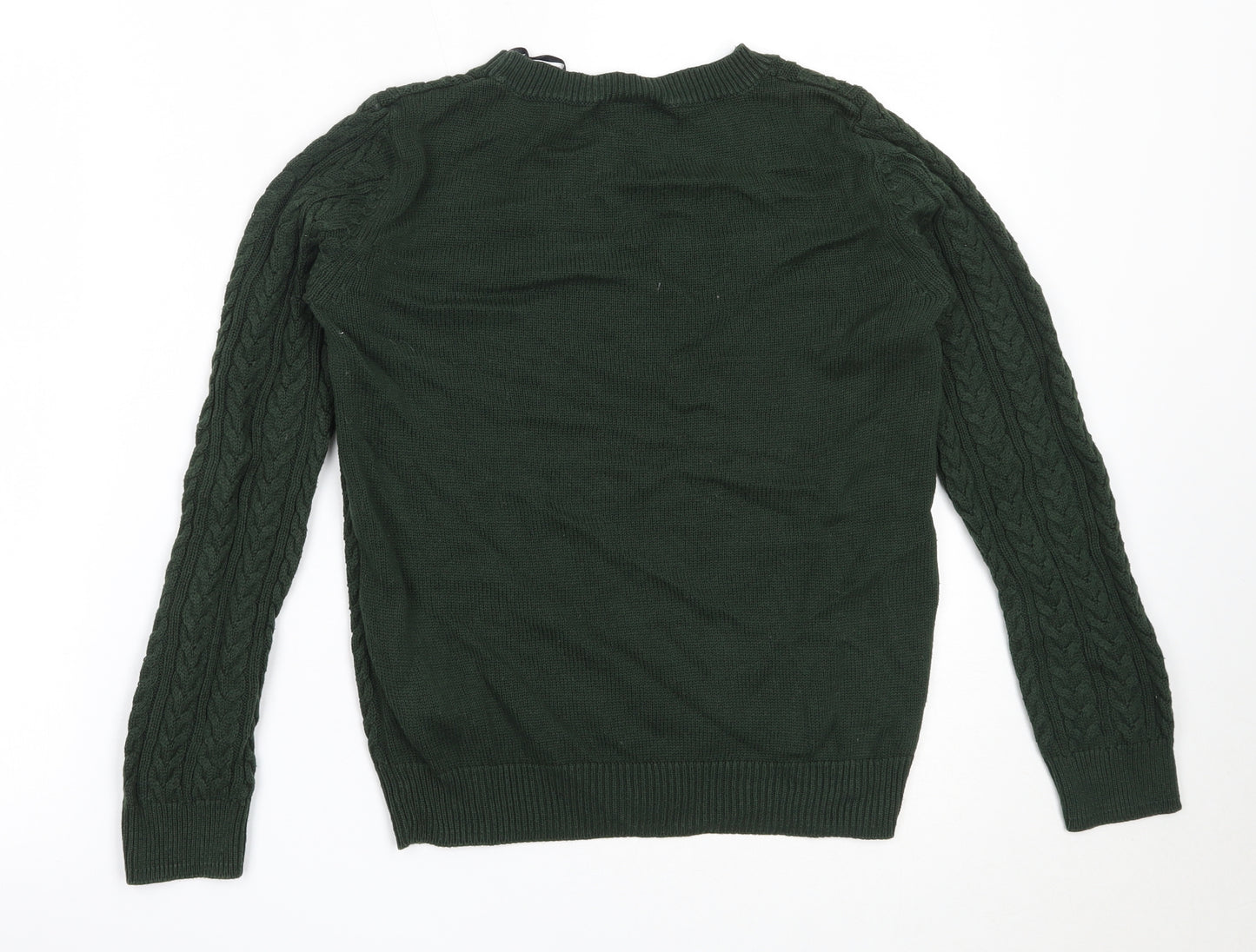 H&M Womens Green Round Neck  Cotton Pullover Jumper Size S