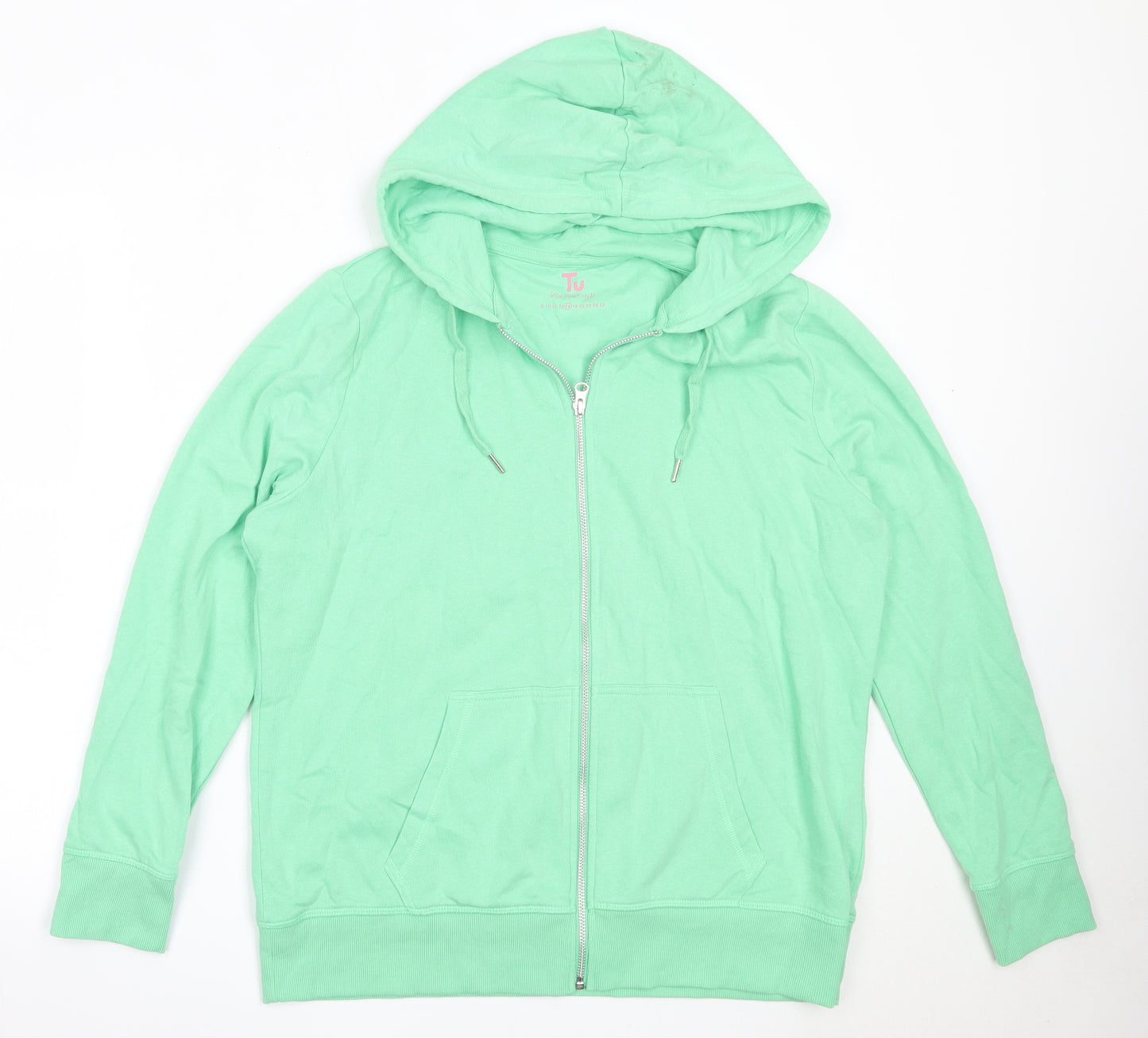 TU Womens Green  Cotton Full Zip Hoodie Size 16  Zip