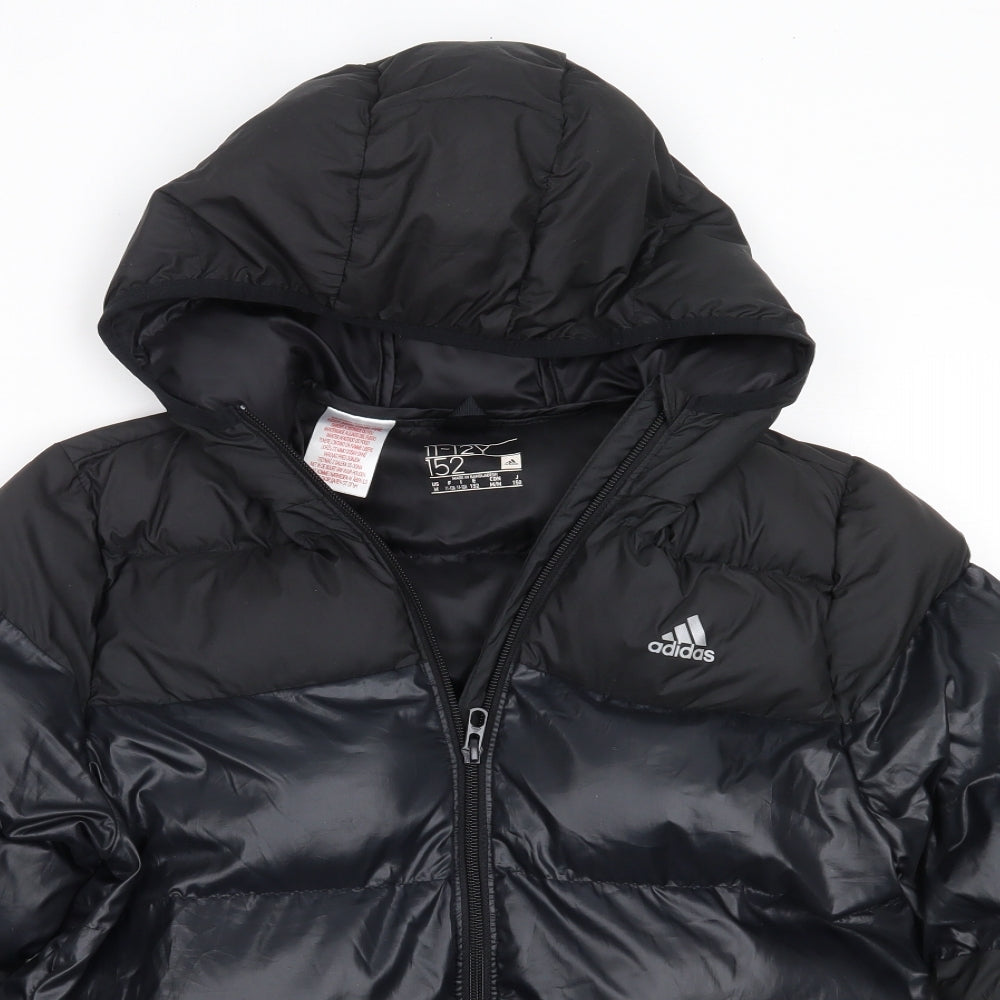 adidas Boys Black   Puffer Jacket Coat Size 11-12 Years  Zip