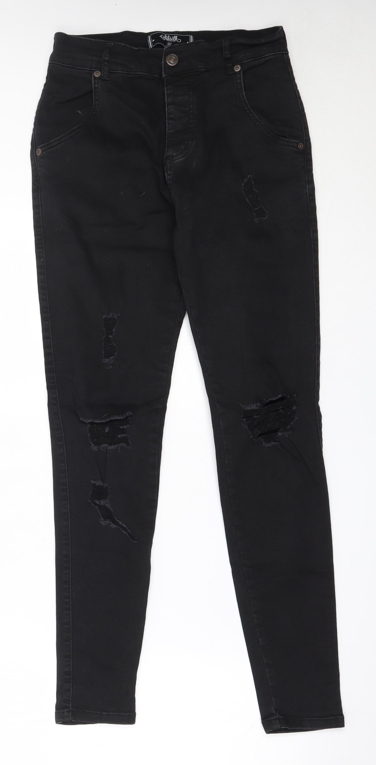 SikSilk Mens Black  Cotton Skinny Jeans Size S L28 in Regular