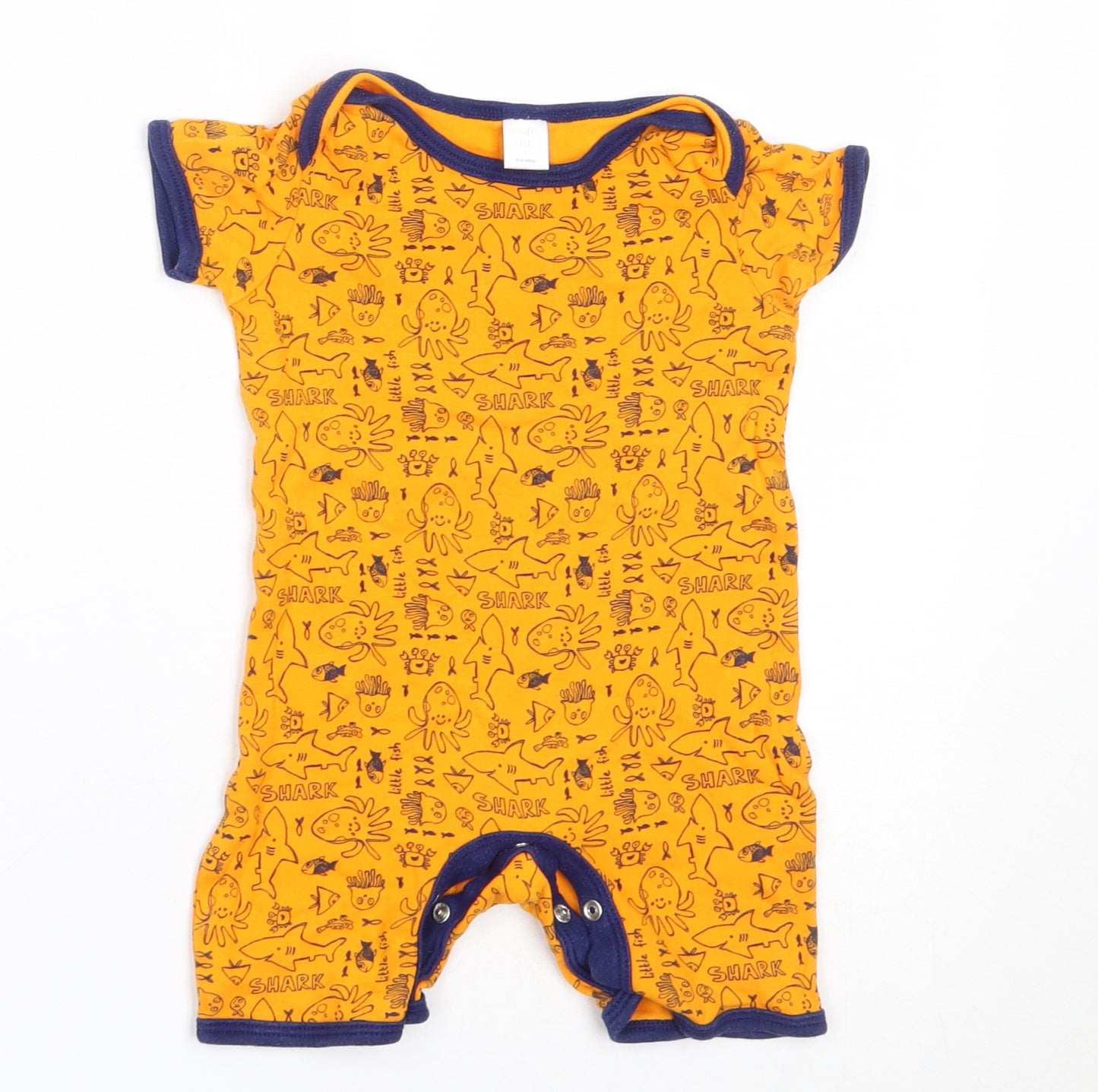 Mini Club Boys Orange  Cotton Babygrow One-Piece Size 6-9 Months   - shark