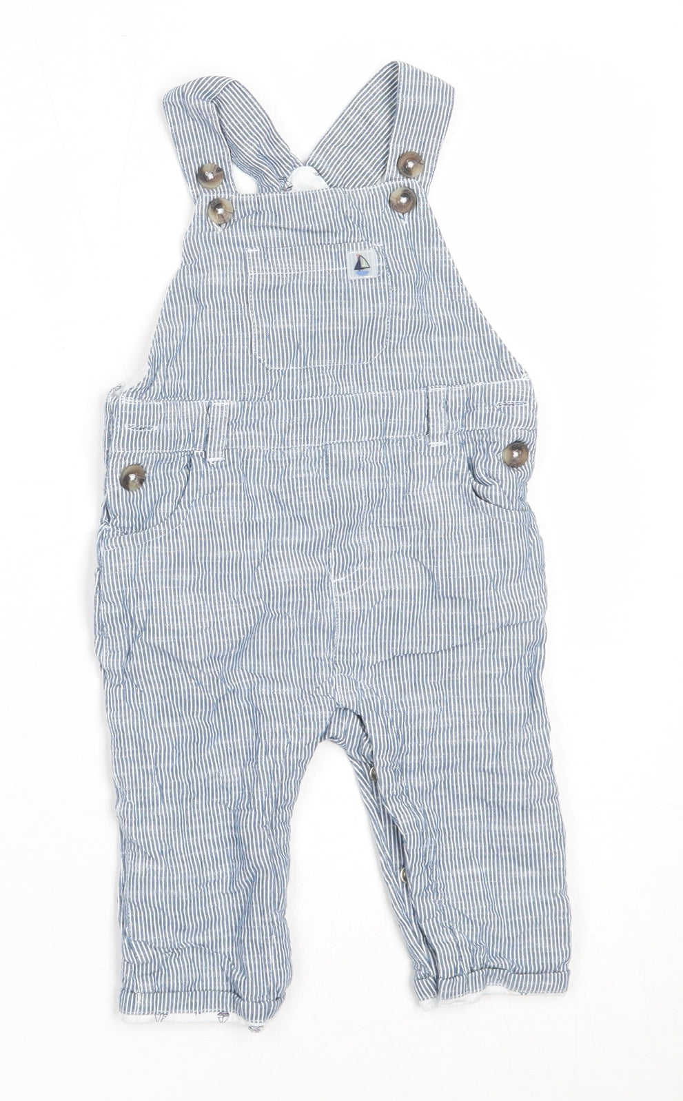 Jasper Conran Boys Blue Striped Cotton Dungaree One-Piece Size 6-9 Months