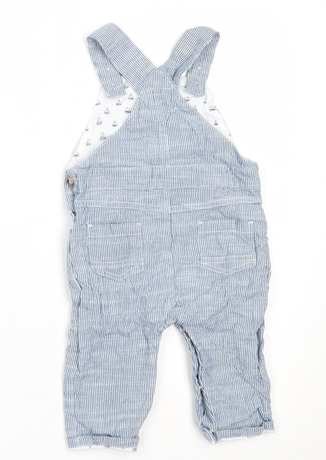 Jasper Conran Boys Blue Striped Cotton Dungaree One-Piece Size 6-9 Months