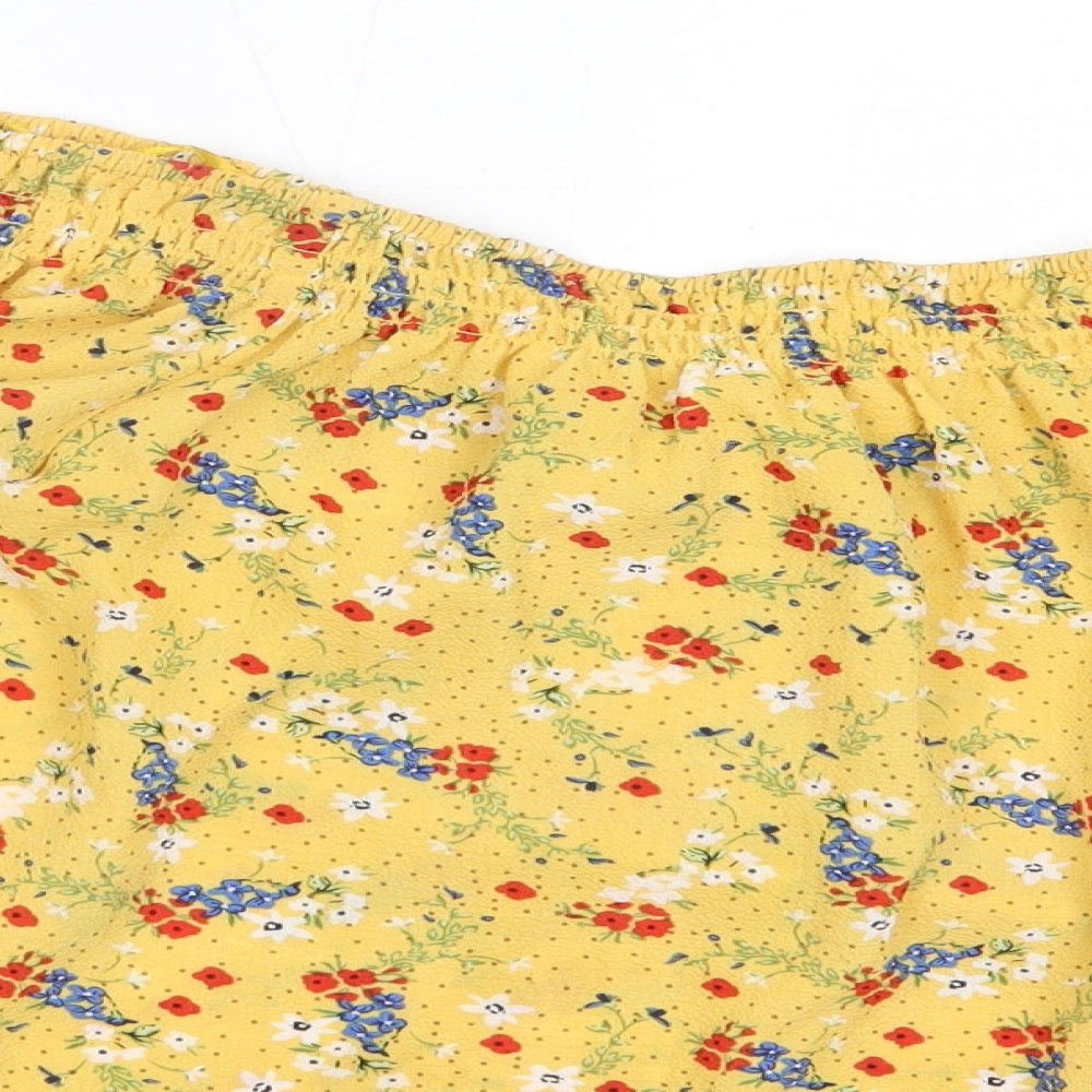 Primark Womens Yellow Floral Polyester Basic Blouse Size 10 Off the Shoulder