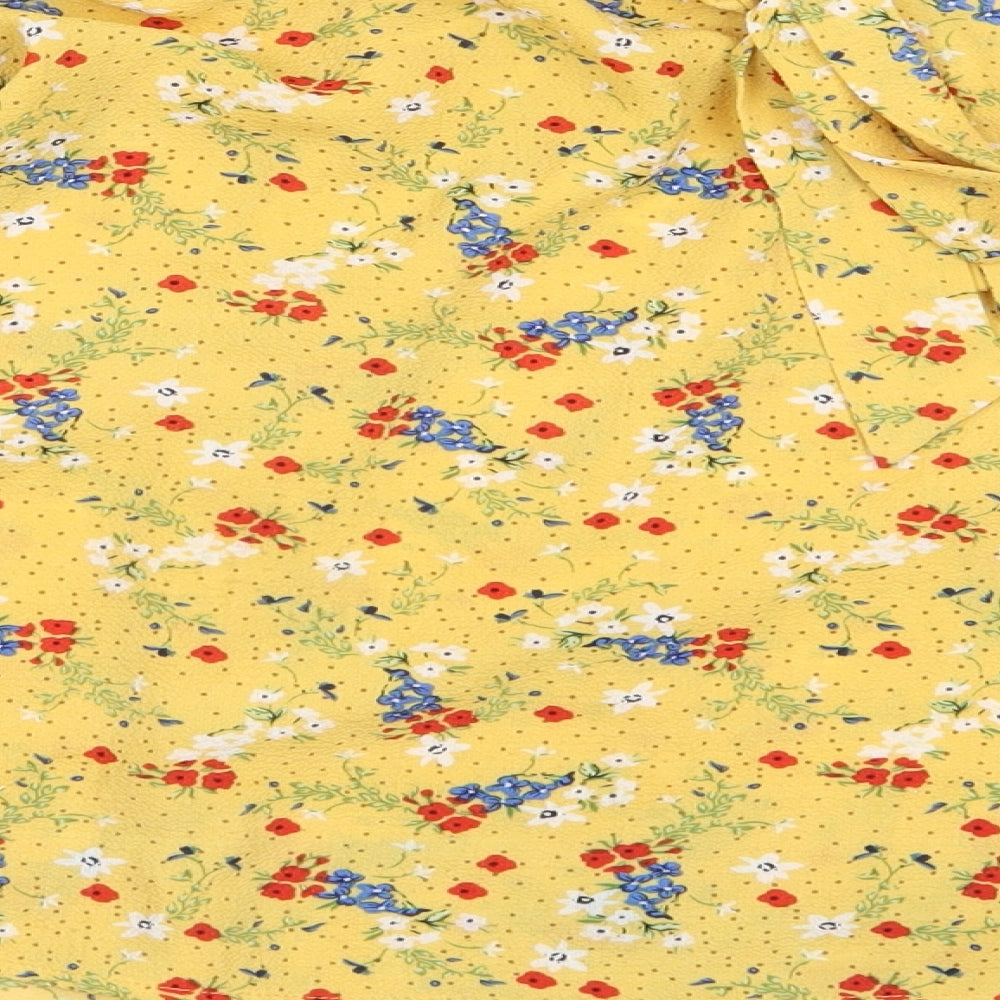 Primark Womens Yellow Floral Polyester Basic Blouse Size 10 Off the Shoulder