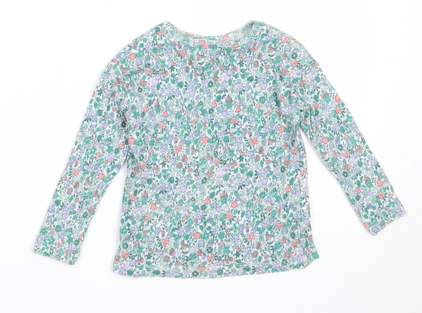 George Girls Green Floral Cotton Basic T-Shirt Size 2-3 Years Round Neck