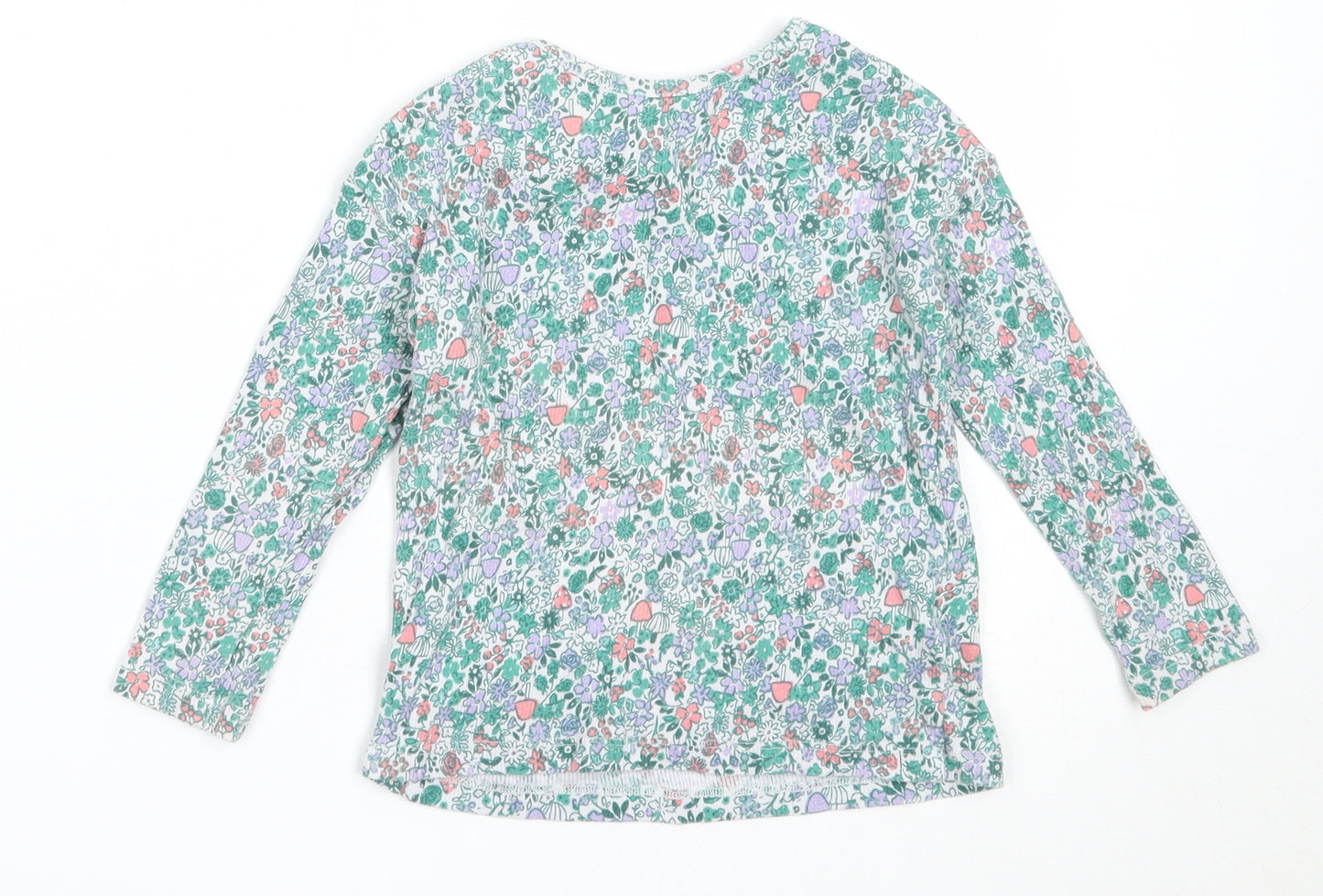 George Girls Green Floral Cotton Basic T-Shirt Size 2-3 Years Round Neck