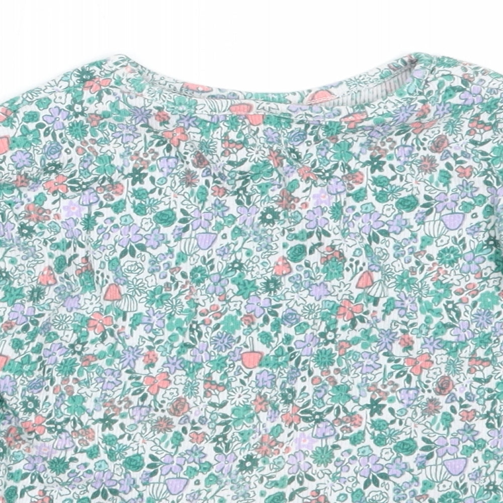 George Girls Green Floral Cotton Basic T-Shirt Size 2-3 Years Round Neck