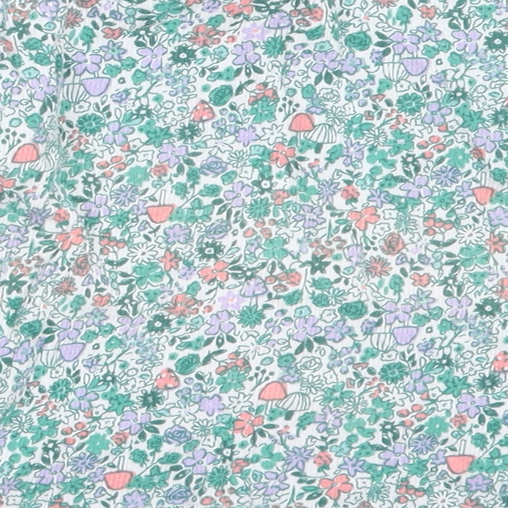 George Girls Green Floral Cotton Basic T-Shirt Size 2-3 Years Round Neck