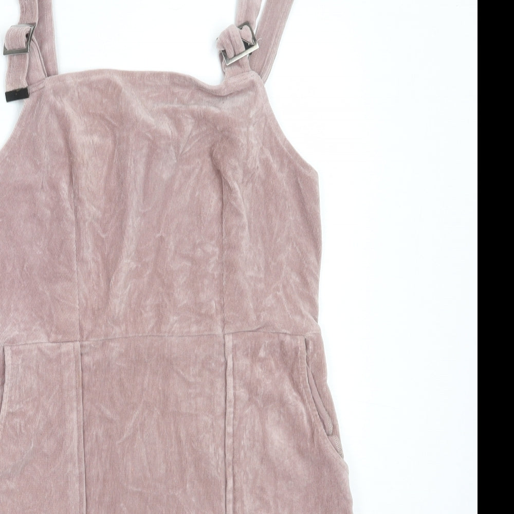 Topshop Womens Pink  Cotton Pinafore/Dungaree Dress  Size 12  Square Neck