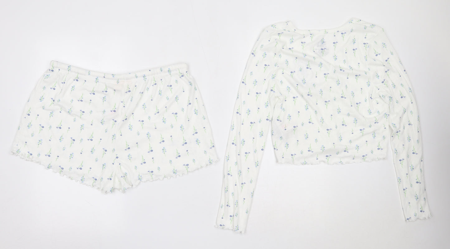 Primark Womens White Floral Polyester Top Pyjama Set Size L   - winnie the pooh
