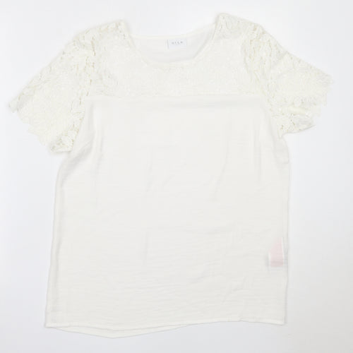 VILA Womens Ivory  Polyester Basic Blouse Size M Round Neck