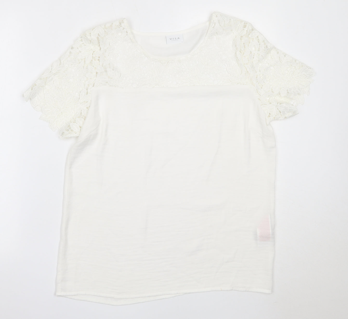 VILA Womens Ivory  Polyester Basic Blouse Size M Round Neck