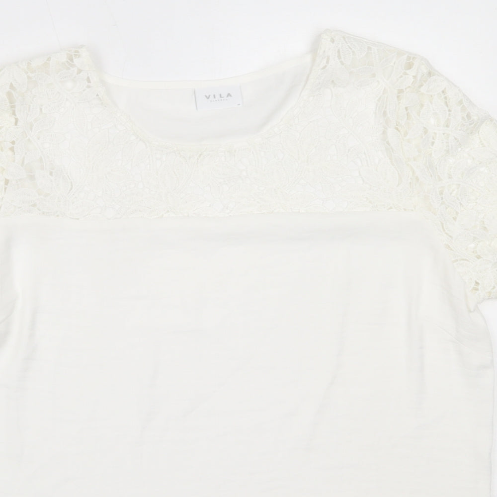 VILA Womens Ivory  Polyester Basic Blouse Size M Round Neck