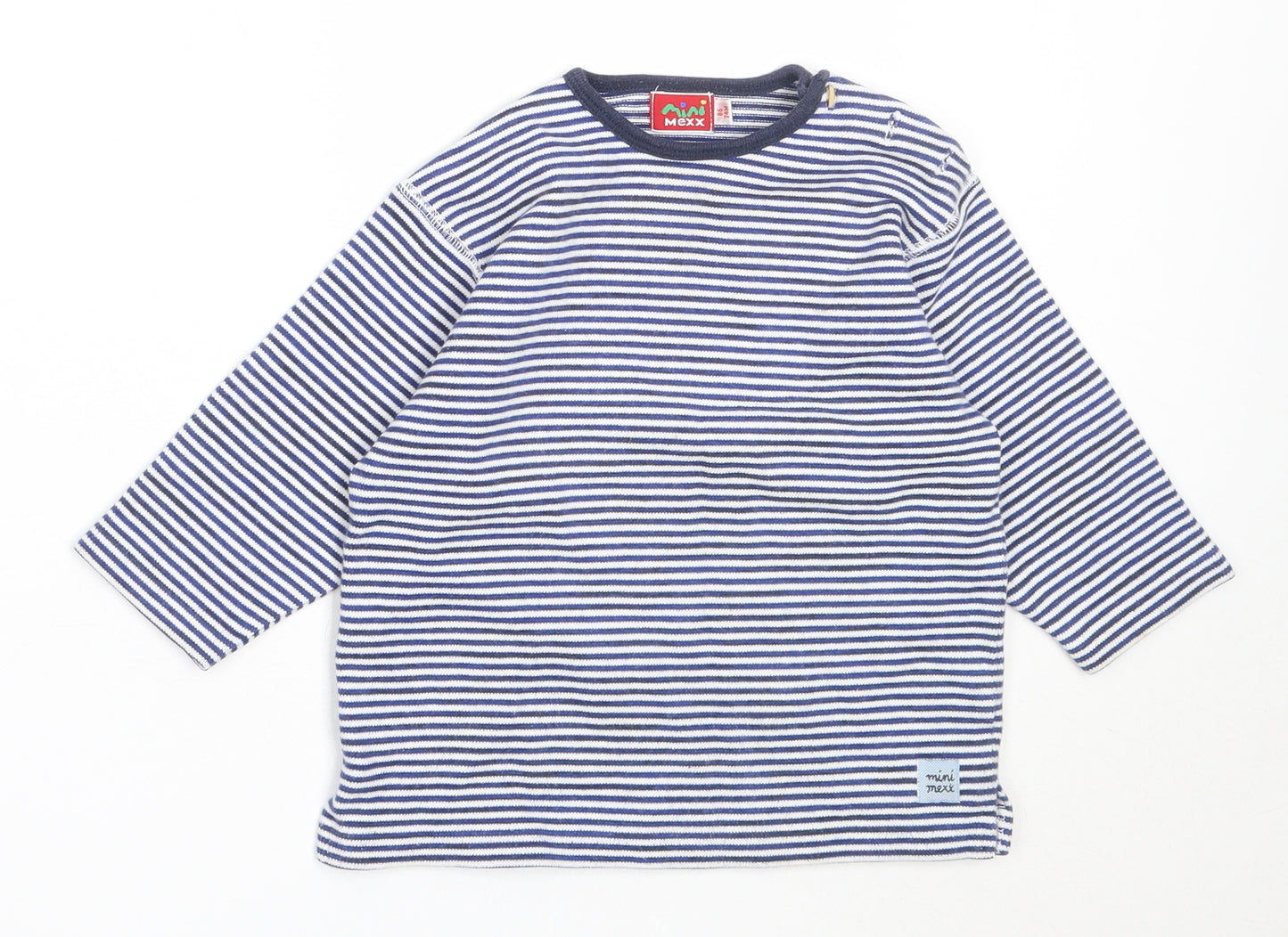 Mexx Boys Blue Striped Cotton Basic T-Shirt Size 24 Months Round Neck