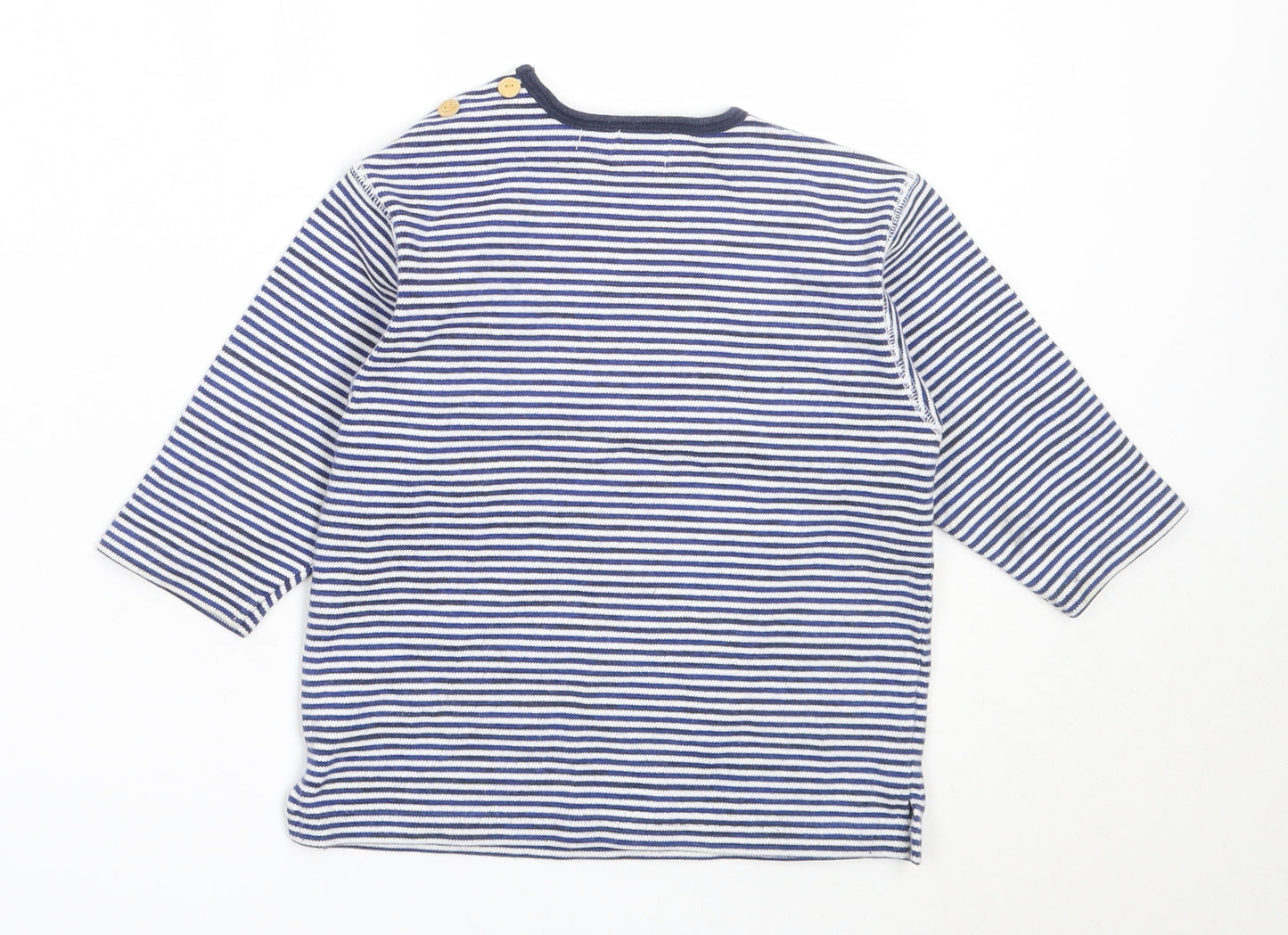 Mexx Boys Blue Striped Cotton Basic T-Shirt Size 24 Months Round Neck
