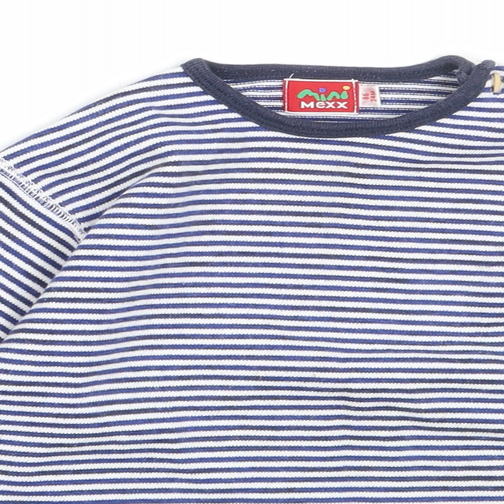 Mexx Boys Blue Striped Cotton Basic T-Shirt Size 24 Months Round Neck
