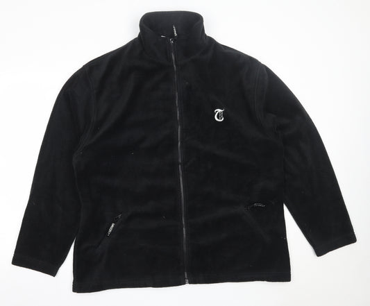 Front view of Grizzly men’s black jacket, size XL, zip