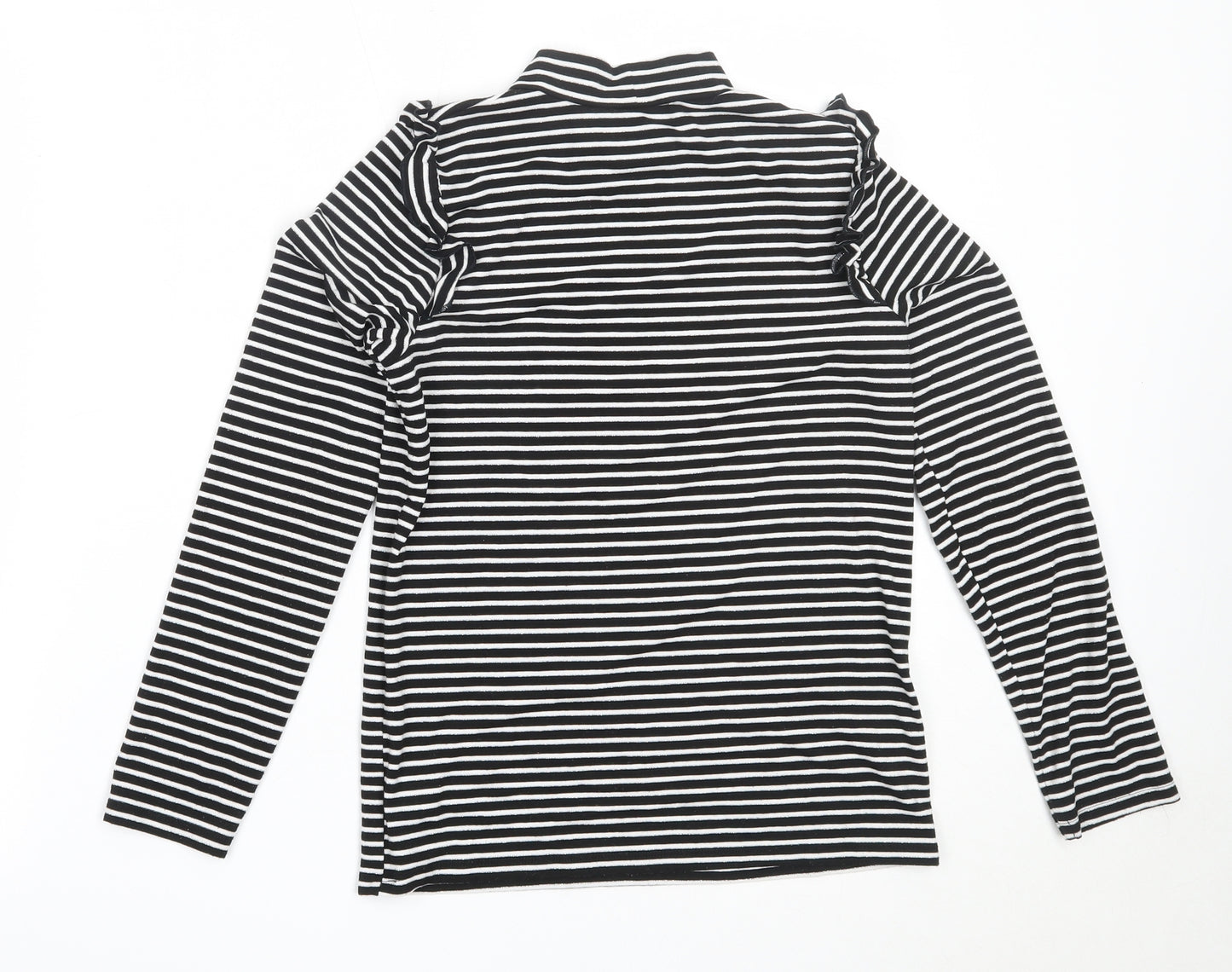 F&F Girls Black High Neck Striped Polyester Pullover Jumper Size 10-11 Years