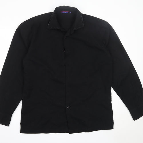 Refined Mens Black  Polyester  Button-Up Size L Collared