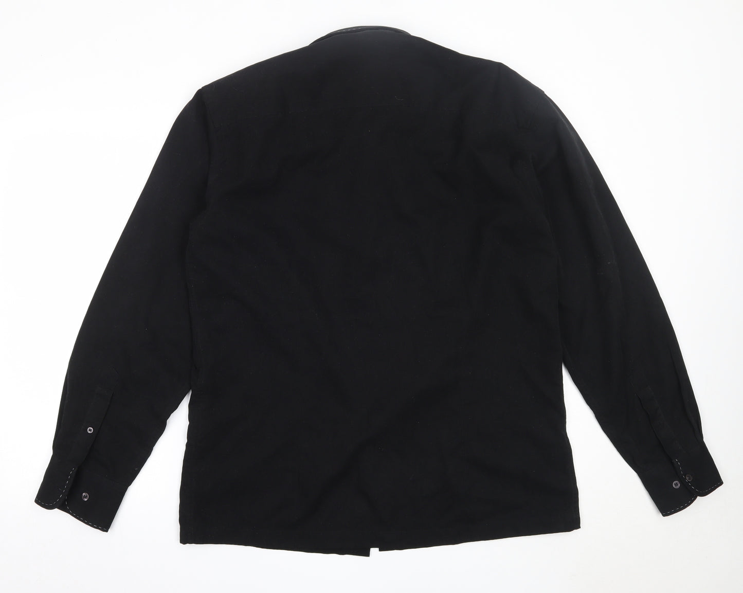 Refined Mens Black  Polyester  Button-Up Size L Collared