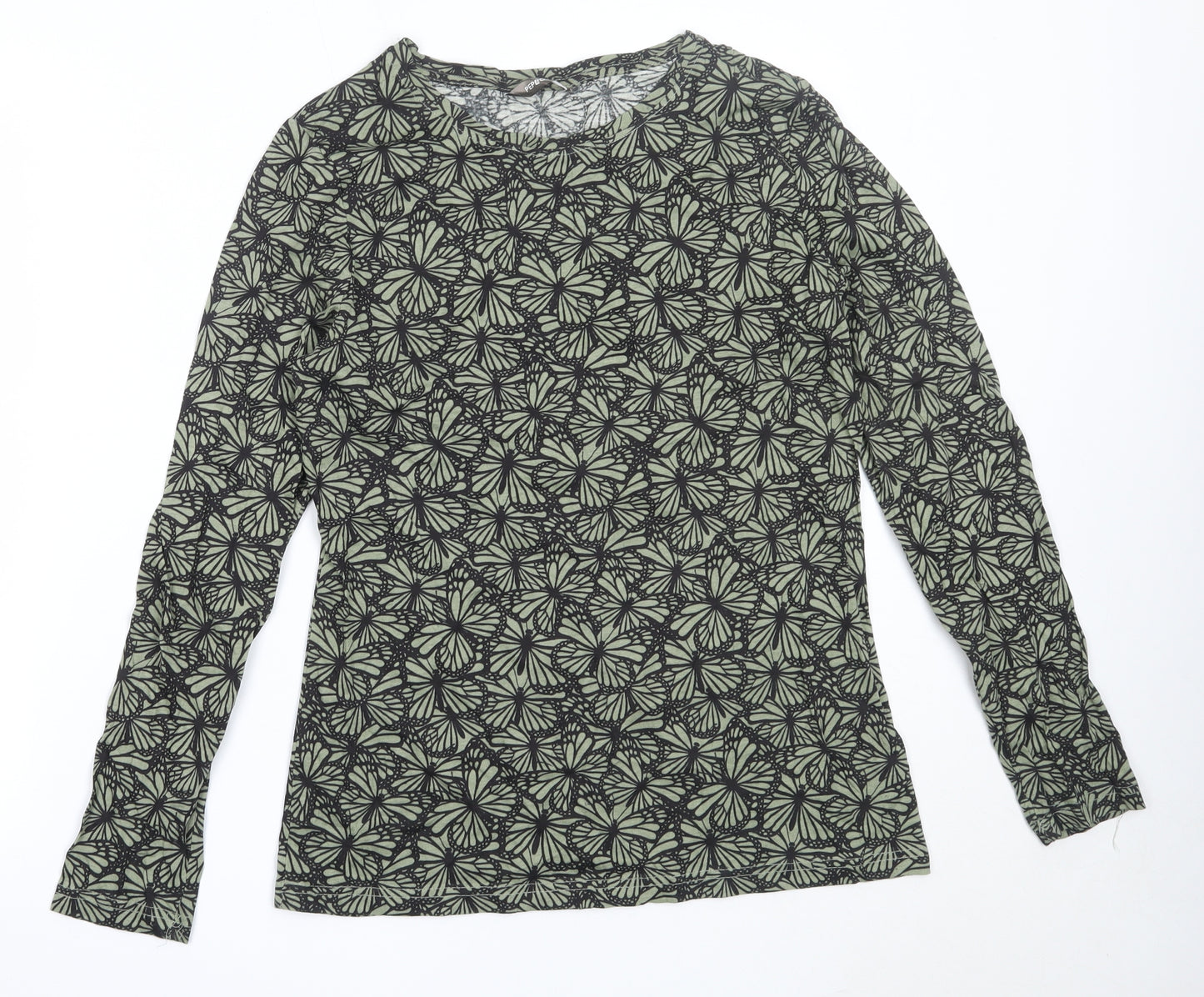 Pep&Co Womens Green  Cotton Basic T-Shirt Size 14 Round Neck