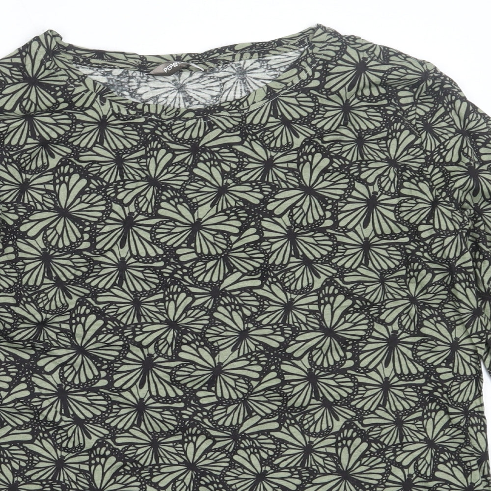 Pep&Co Womens Green  Cotton Basic T-Shirt Size 14 Round Neck