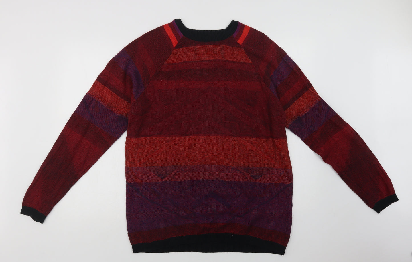JACK & JONES Mens Red Crew Neck Striped Cotton Pullover Jumper Size 2XL