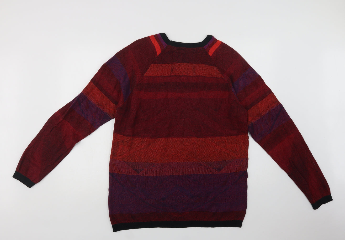JACK & JONES Mens Red Crew Neck Striped Cotton Pullover Jumper Size 2XL