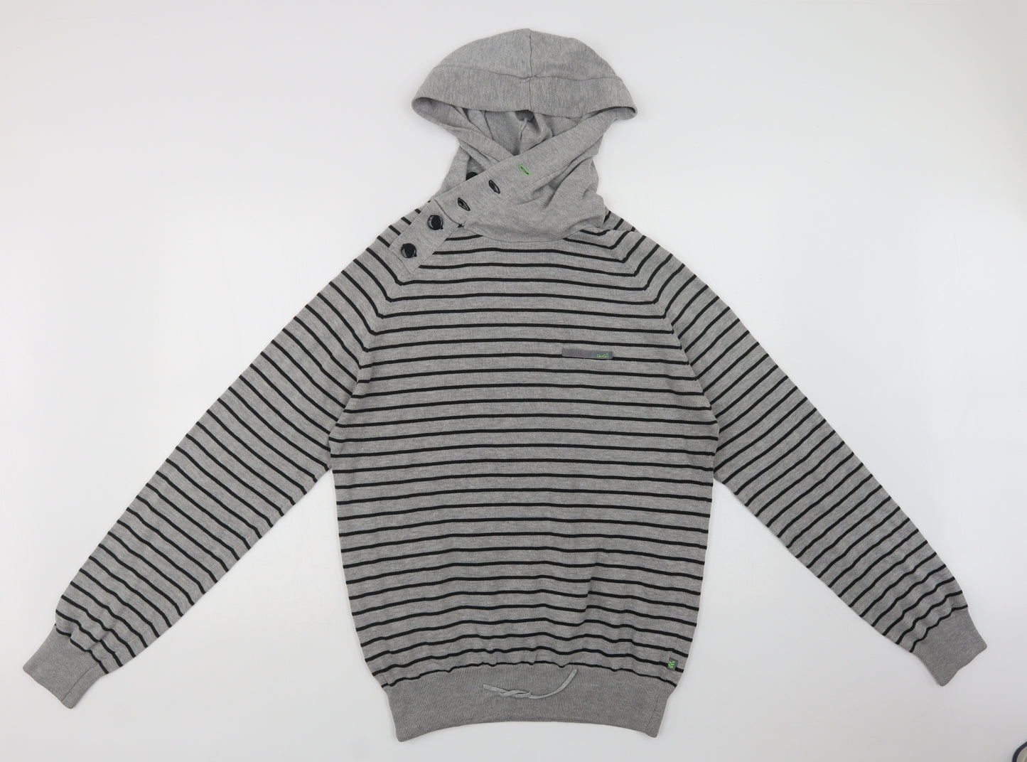 Gio- Mens Grey Striped Cotton Pullover Hoodie Size L