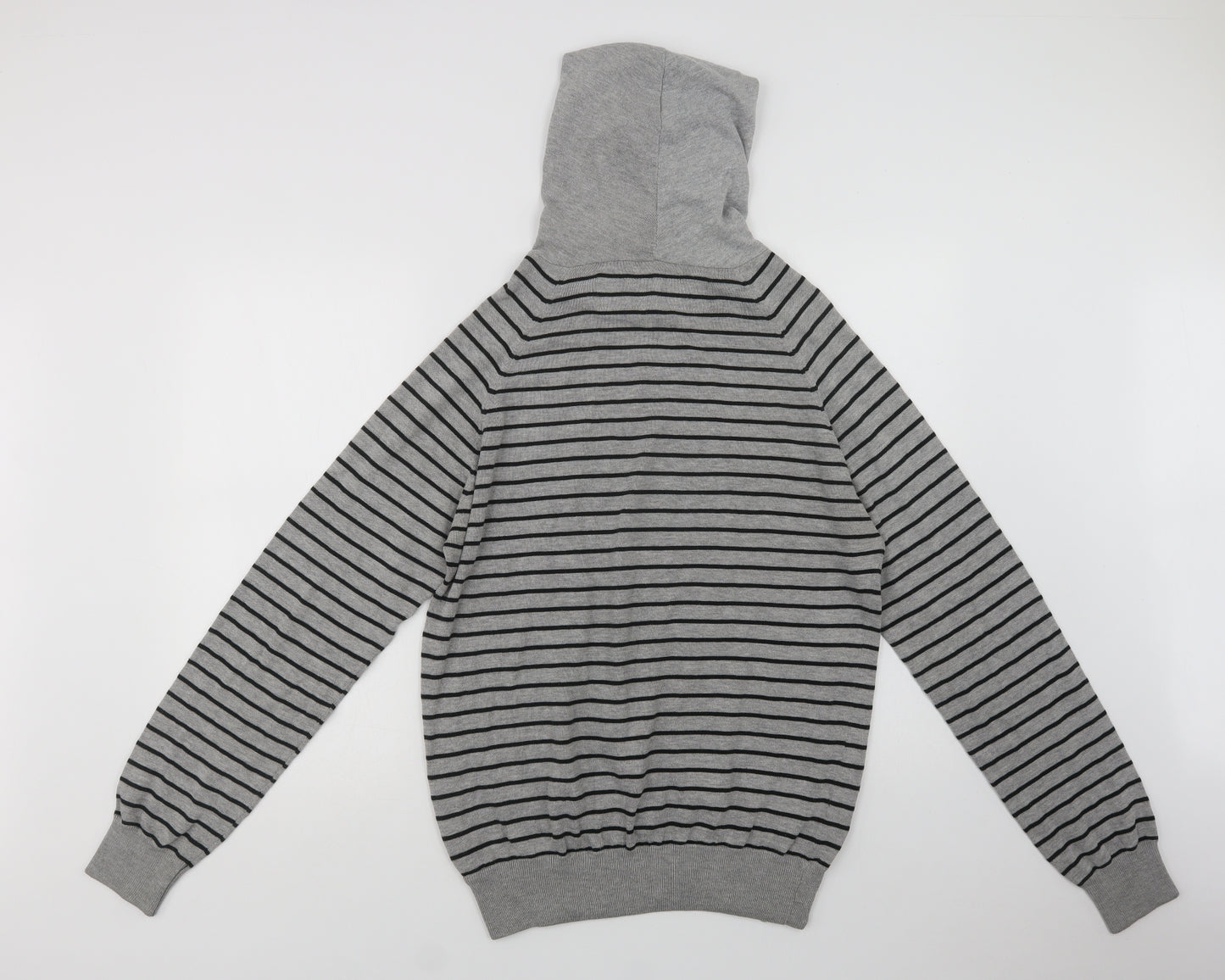 Gio- Mens Grey Striped Cotton Pullover Hoodie Size L