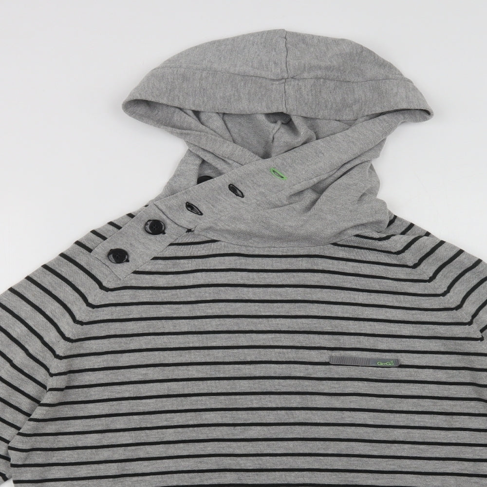 Gio- Mens Grey Striped Cotton Pullover Hoodie Size L
