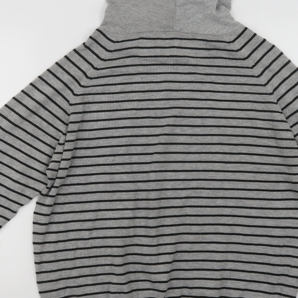Gio- Mens Grey Striped Cotton Pullover Hoodie Size L