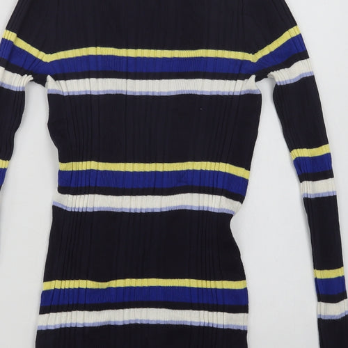 Marks and Spencer Womens Blue Boat Neck Striped Viscose Pullover Jumper Size 10