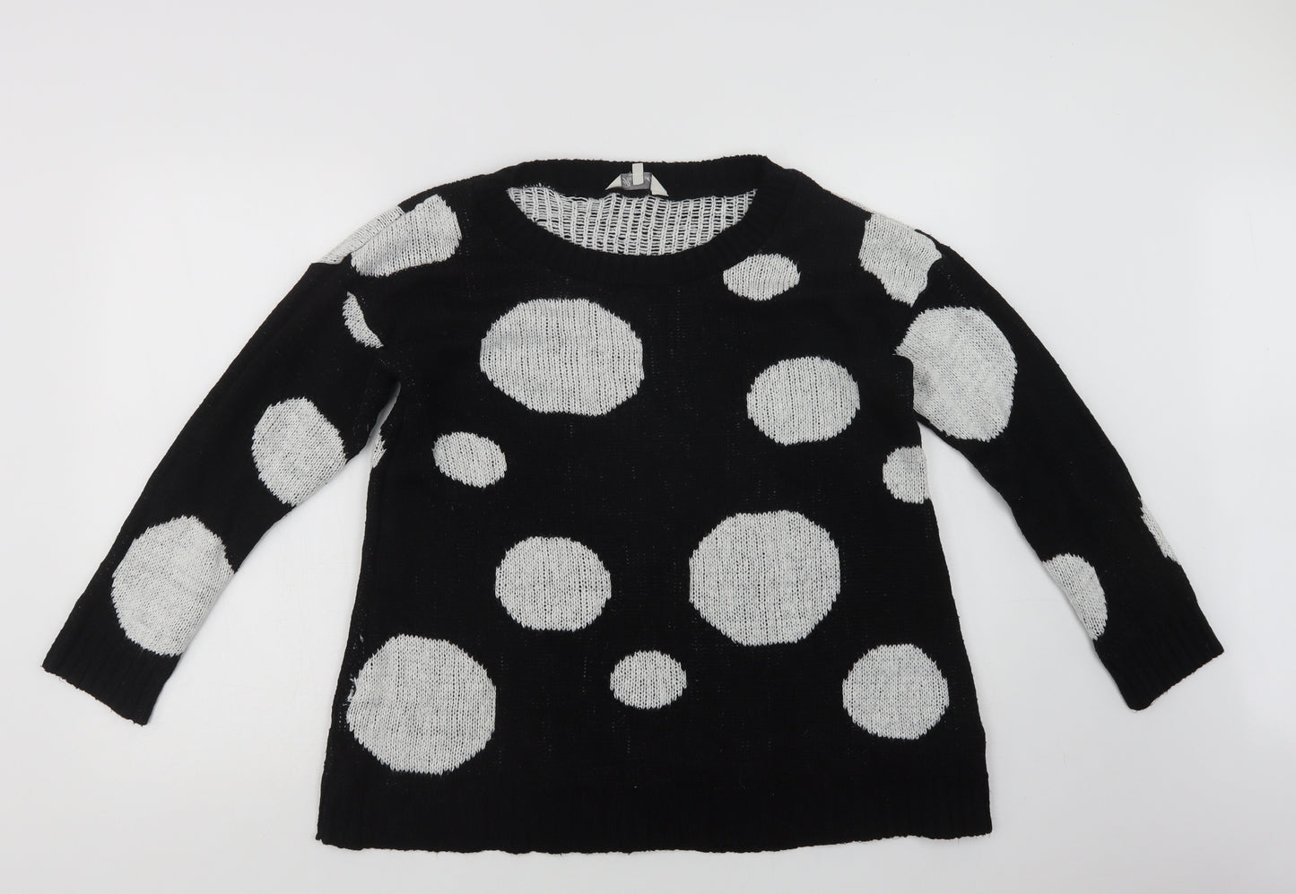 Peacocks Womens Black Collared Polka Dot Acrylic Pullover Jumper Size M
