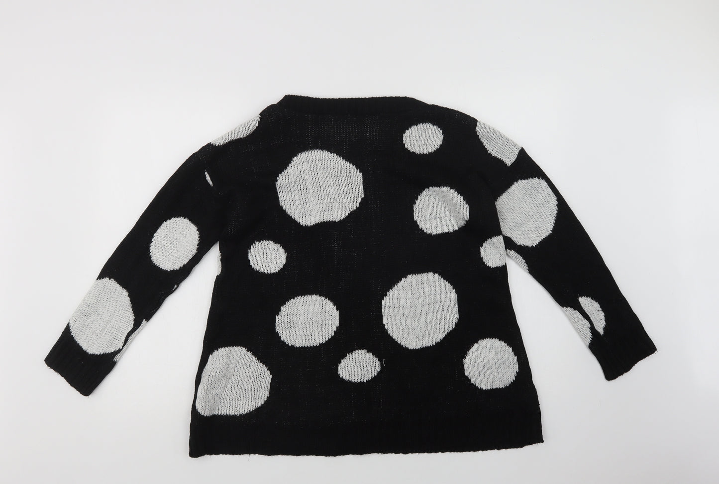 Peacocks Womens Black Collared Polka Dot Acrylic Pullover Jumper Size M