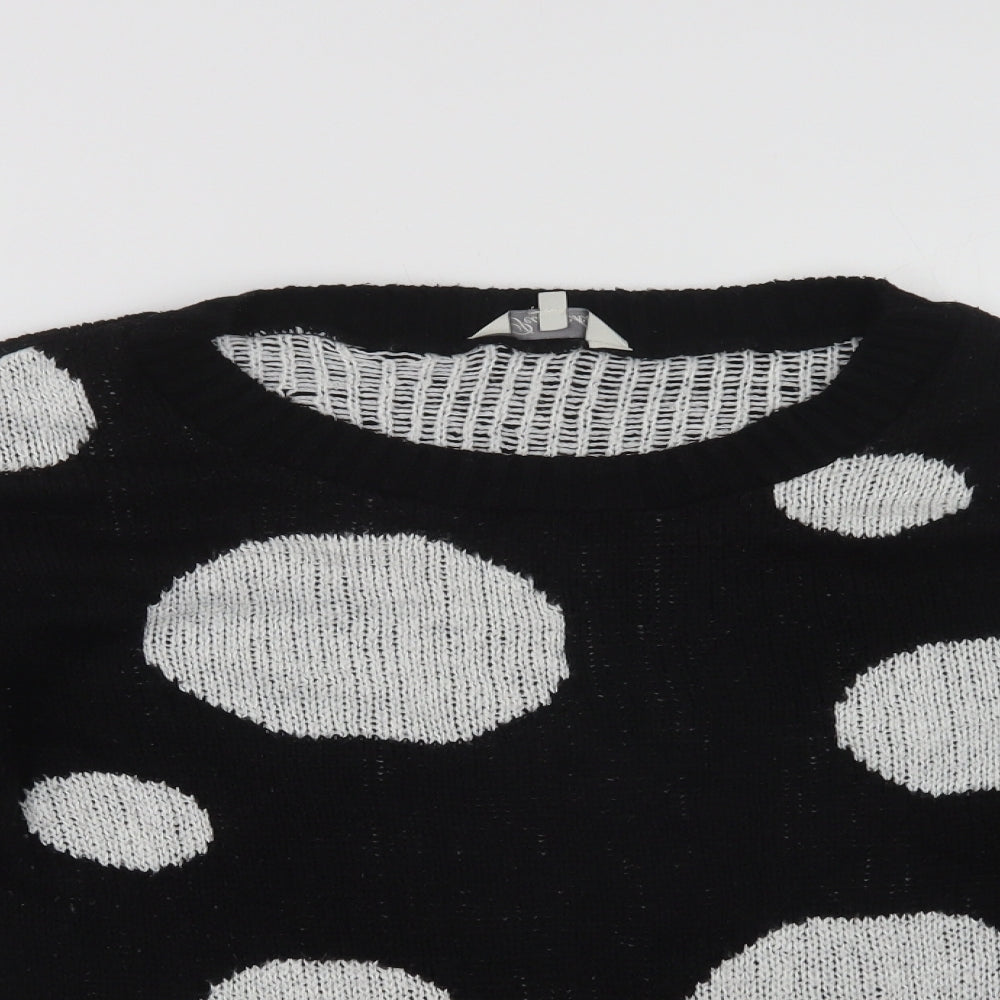 Peacocks Womens Black Collared Polka Dot Acrylic Pullover Jumper Size M