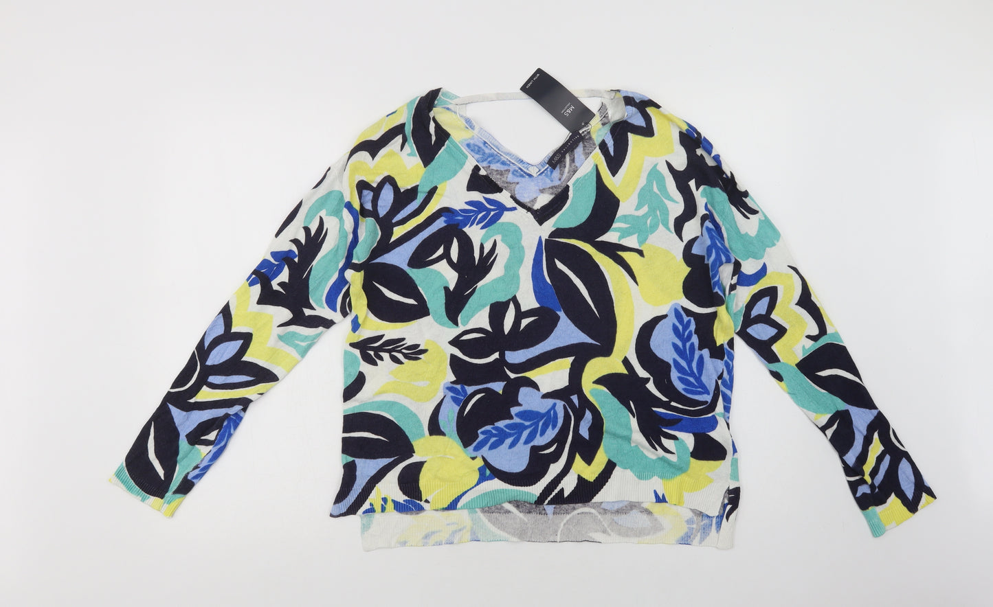 Marks and Spencer Womens Multicoloured V-Neck Floral Viscose Pullover Jumper Size 14