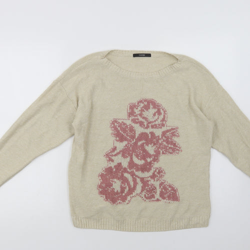 George Womens Beige Crew Neck  Acrylic Pullover Jumper Size 12   - Rose