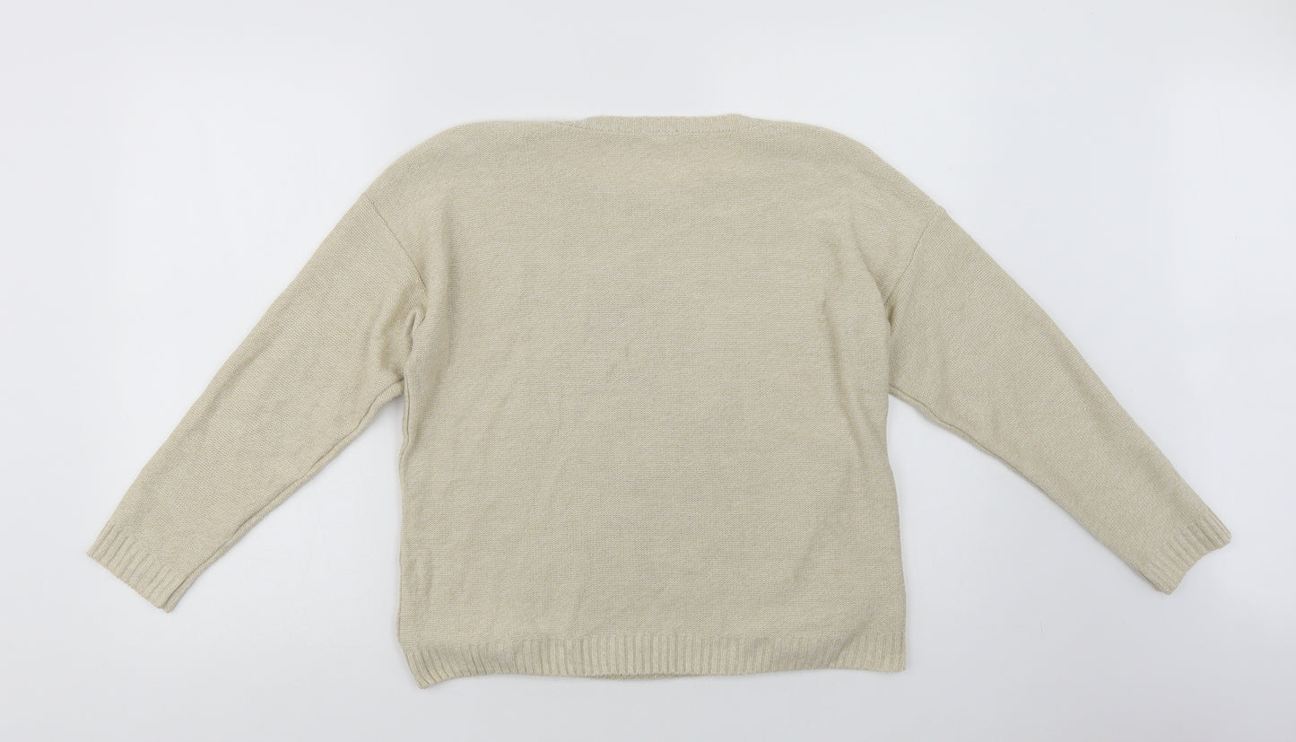 George Womens Beige Crew Neck  Acrylic Pullover Jumper Size 12   - Rose