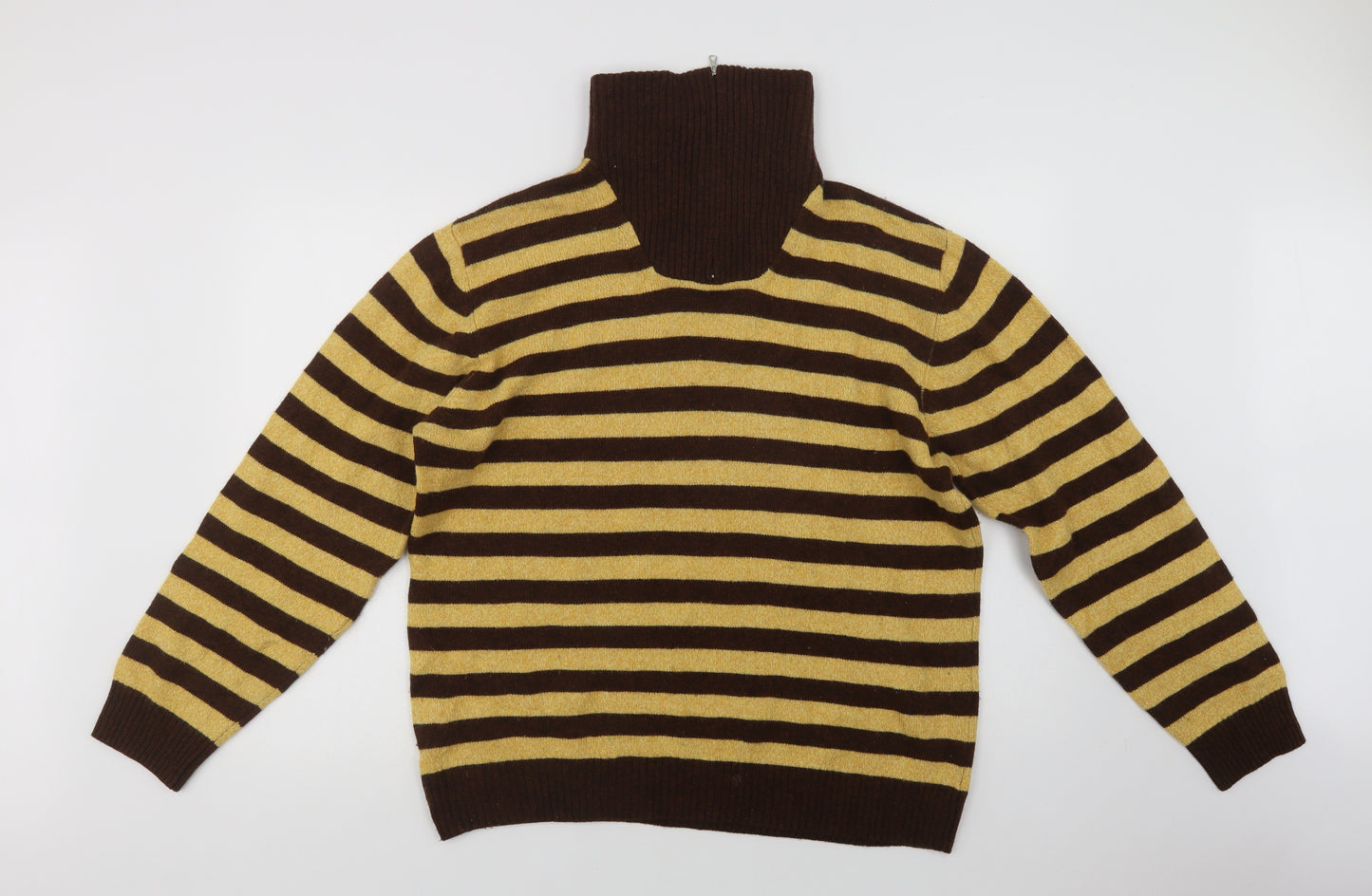Morgano Womens Yellow Collared Striped  Henley Jumper Size L