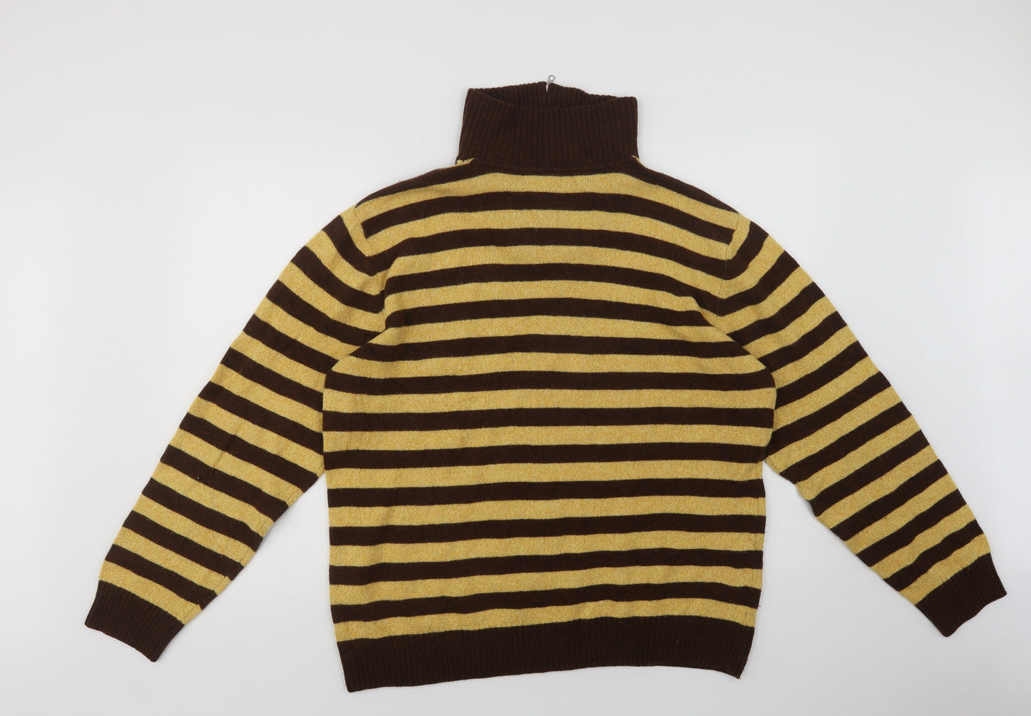 Morgano Womens Yellow Collared Striped  Henley Jumper Size L