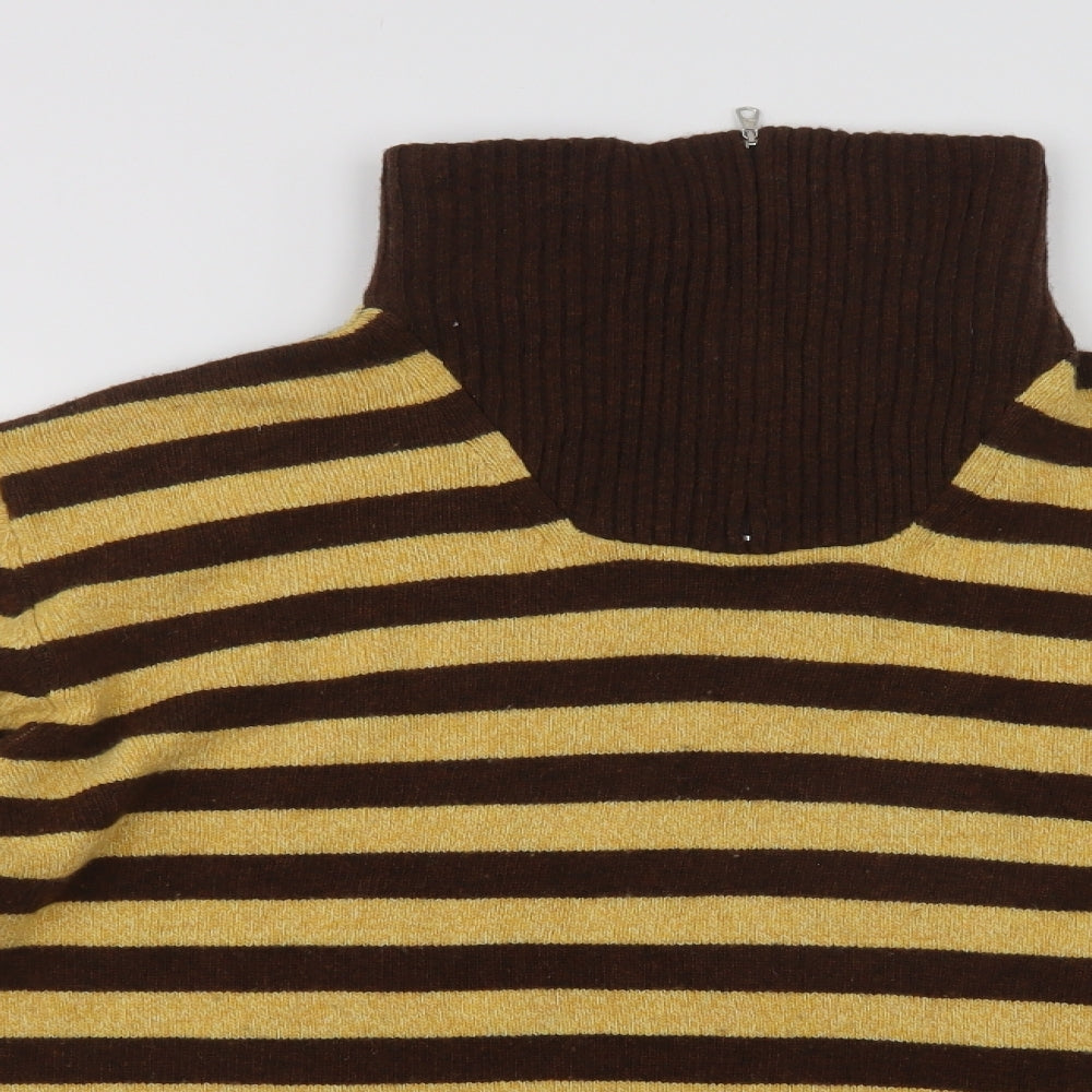 Morgano Womens Yellow Collared Striped  Henley Jumper Size L