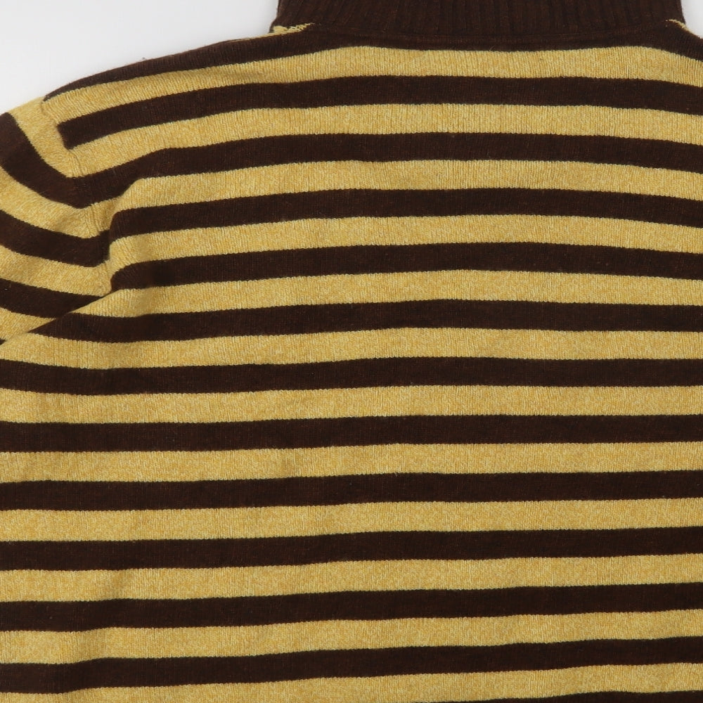 Morgano Womens Yellow Collared Striped  Henley Jumper Size L