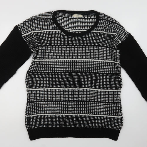 Papaya Womens Black Crew Neck Geometric Acrylic Pullover Jumper Size 14