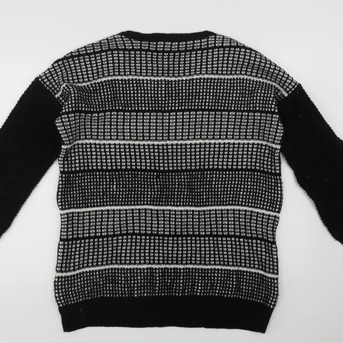 Papaya Womens Black Crew Neck Geometric Acrylic Pullover Jumper Size 14