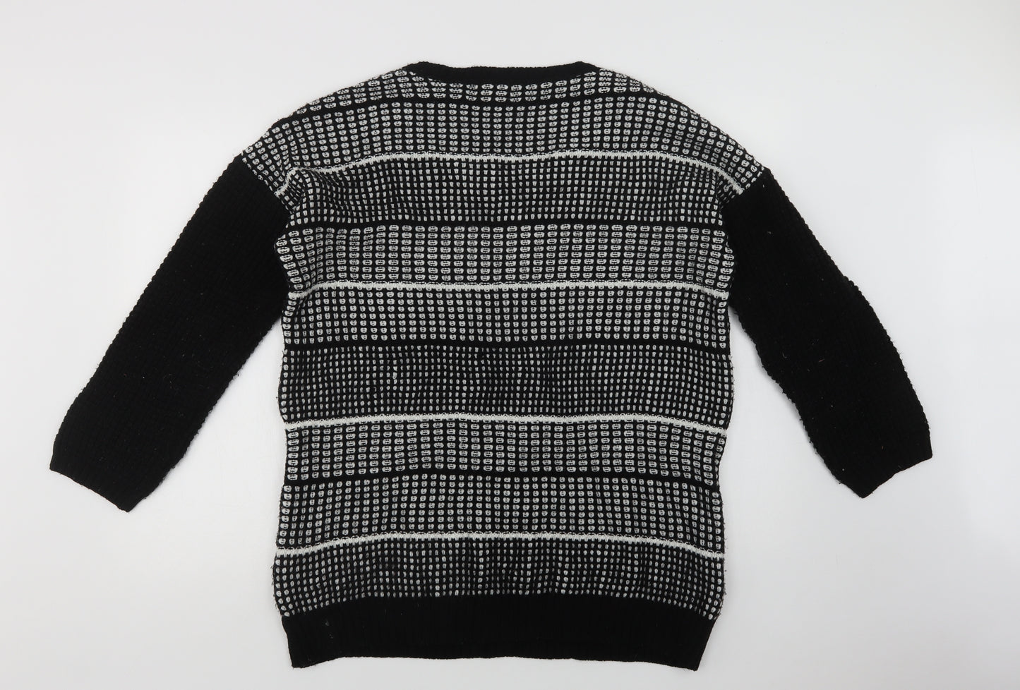 Papaya Womens Black Crew Neck Geometric Acrylic Pullover Jumper Size 14